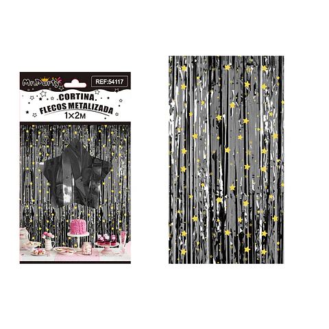 Cortina de flecos negro con estrellas negras 1*2m