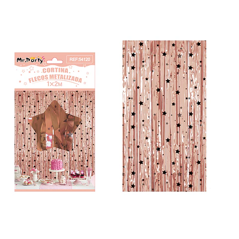 Cortina de flecos dorado rosa con estrellas negras 1*2m