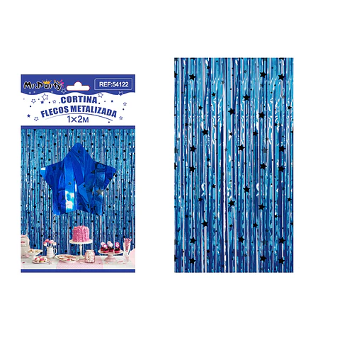 Cortina de flecos azul con estrellas negras 1*2m