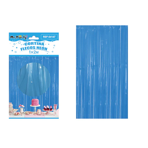 Cortina de flecos neón macaron celeste 1*2m