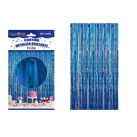 Cortina de flecos metalizada azul 1*2m