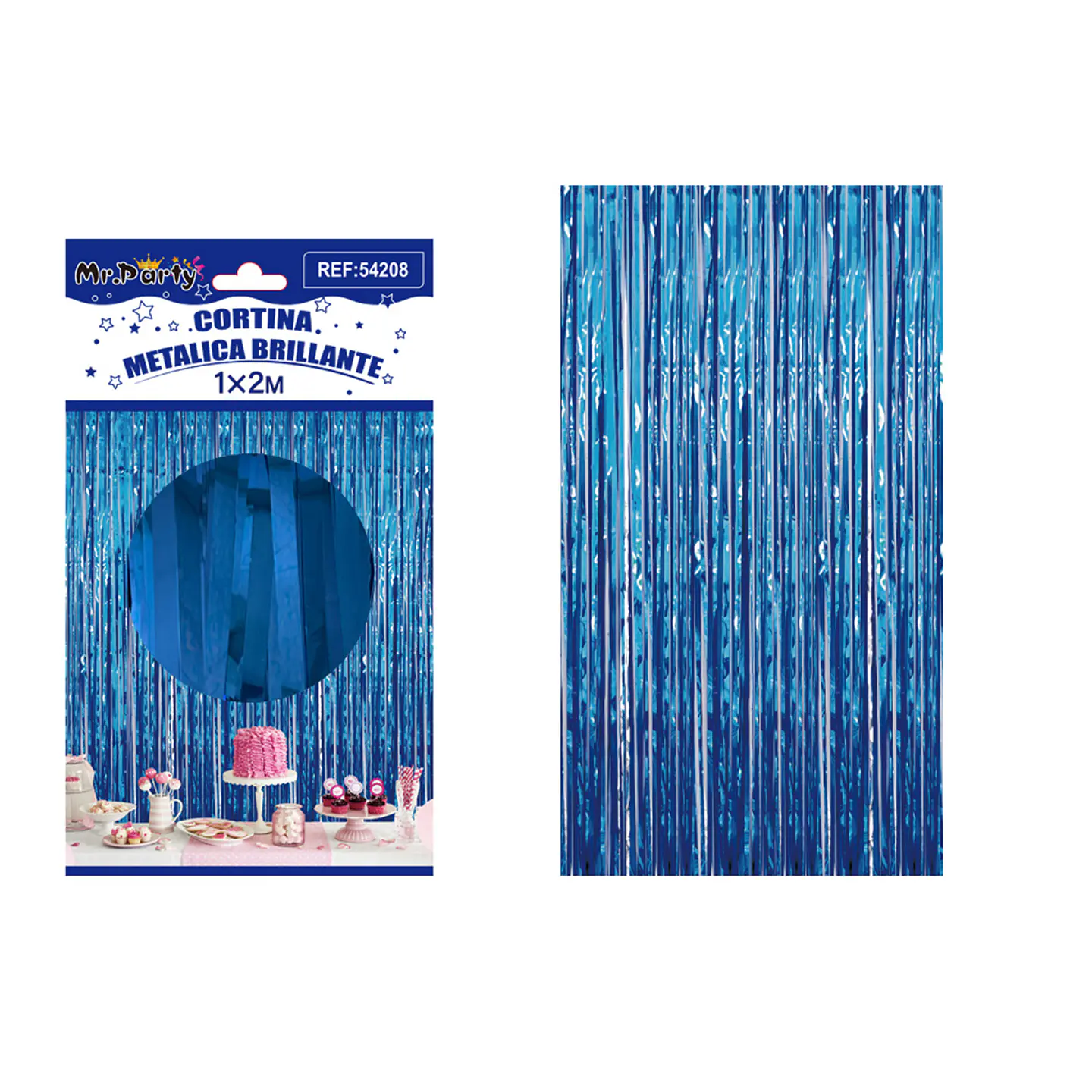 Cortina de flecos metalizada azul 1*2m 1