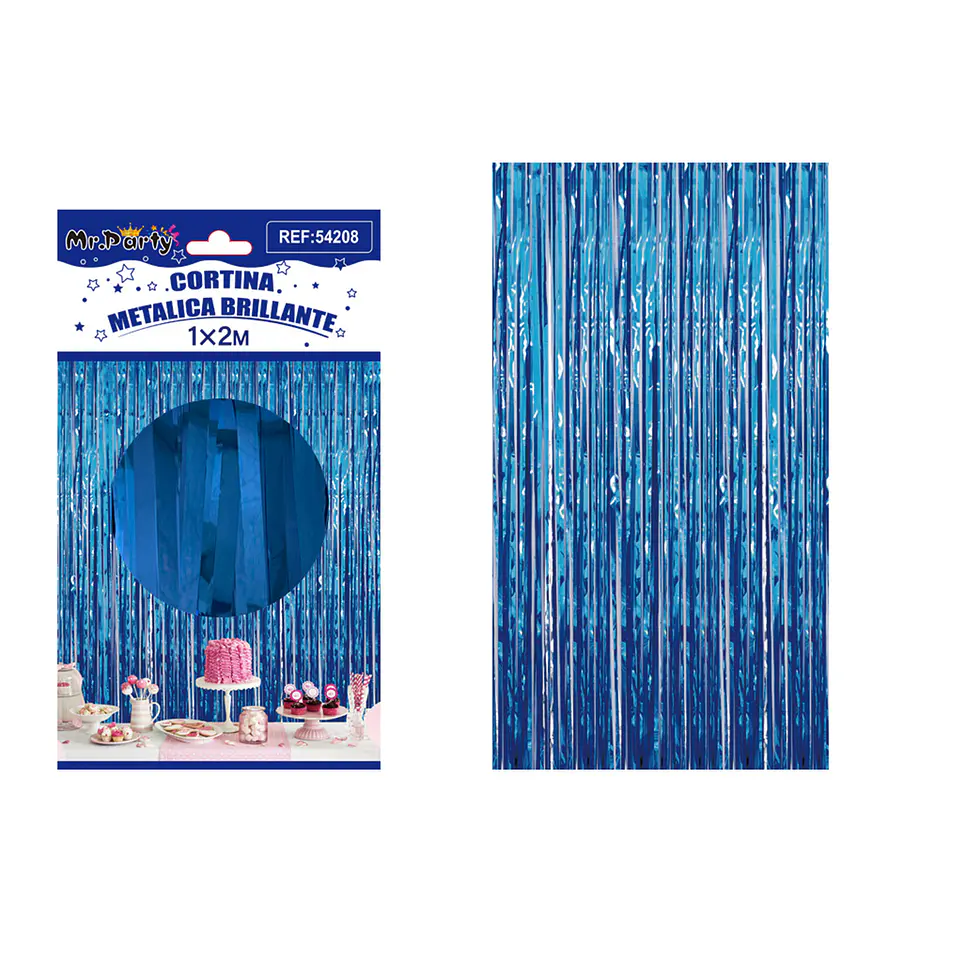 Cortina de flecos metalizada azul 1*2m 1