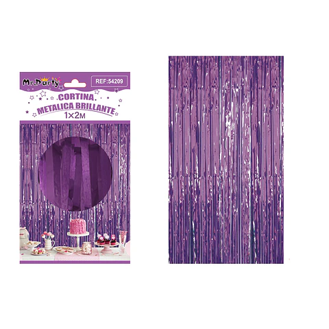 Cortina de flecos metalizada morado 1*2m