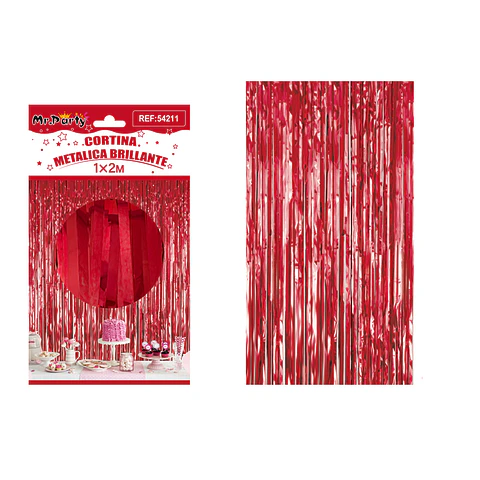 Cortina de flecos metalizada rojo 1*2m