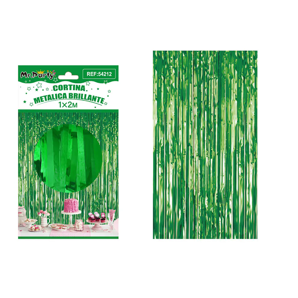 Cortina de flecos metalizada verde 1*2m 1