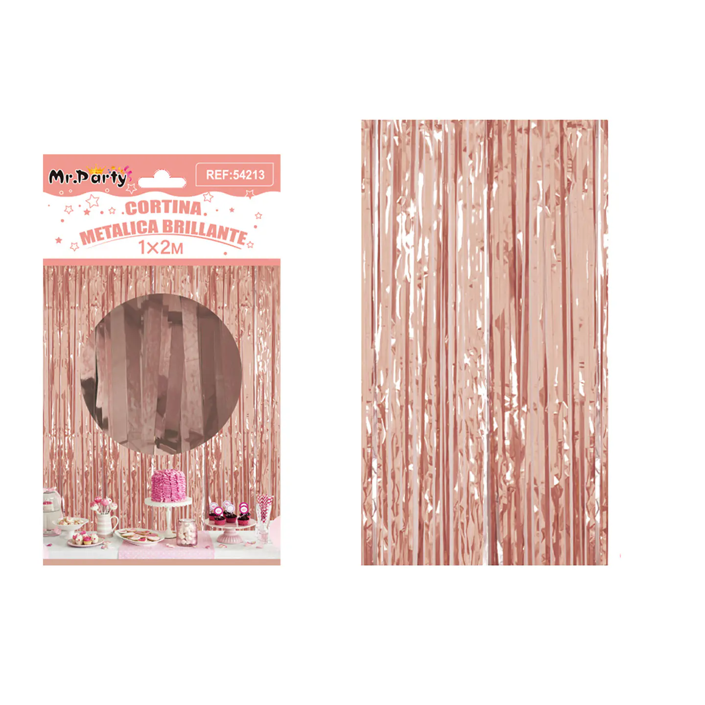 Cortina de flecos metalizada oro rosa 1*2m 1