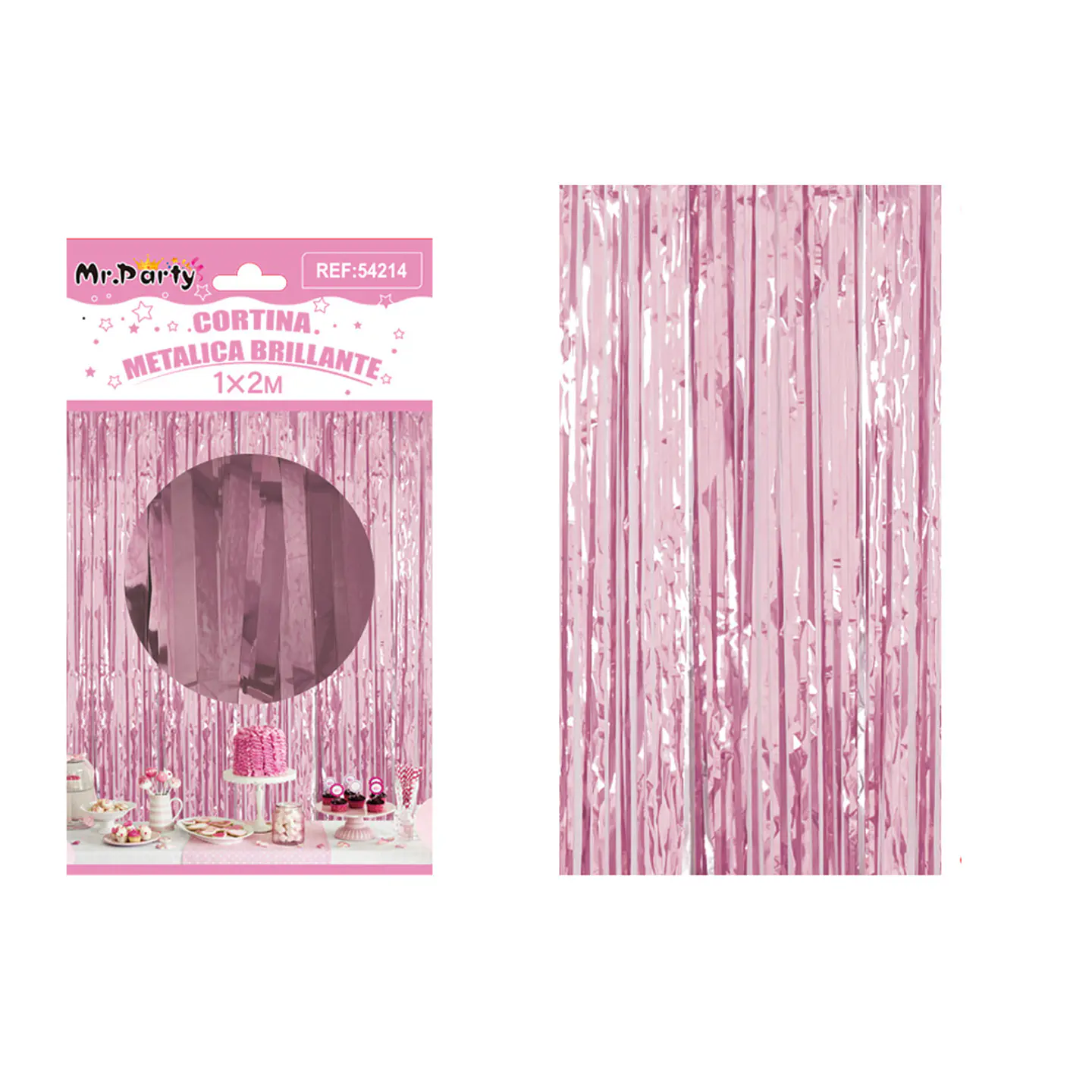 Cortina de flecos metalizada rosa claro 1*2m 1