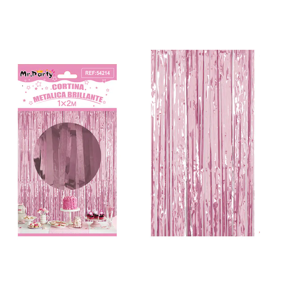 Cortina de flecos metalizada rosa claro 1*2m 1