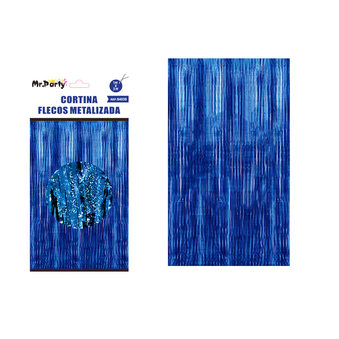 Cortina metalizada azul holográfica 1m*3m 1