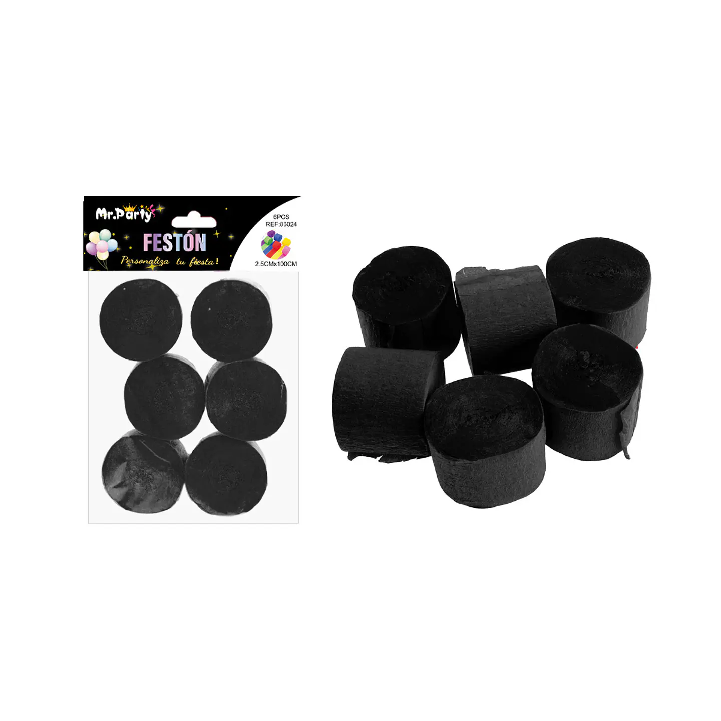 Festón fino de fiesta decorativo negro 2.5cm*10m 6pcs 1