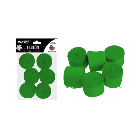 Festón fino de fiesta decorativo verde 2.5cm*10m 6pcs