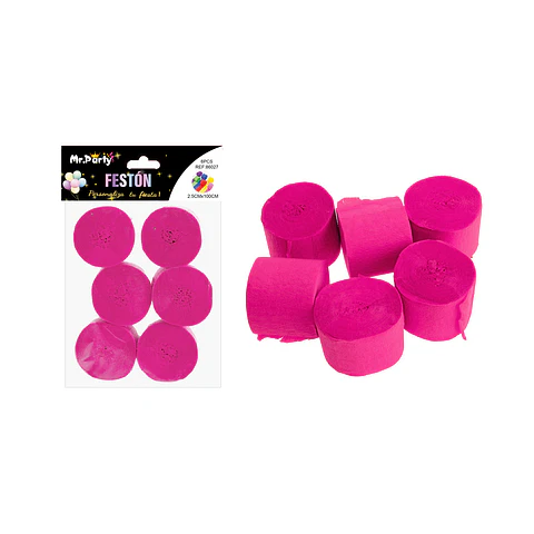 Festón fino de fiesta decorativo fucsia 2.5cm*10m 6pcs