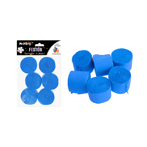 Festón fino de fiesta decorativo azul 2.5cm*10m 6pcs
