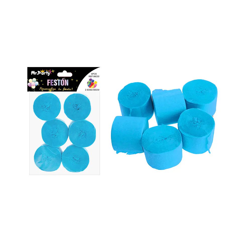 Festón fino de fiesta decorativo celeste 2.5cm*10m 6pcs 1