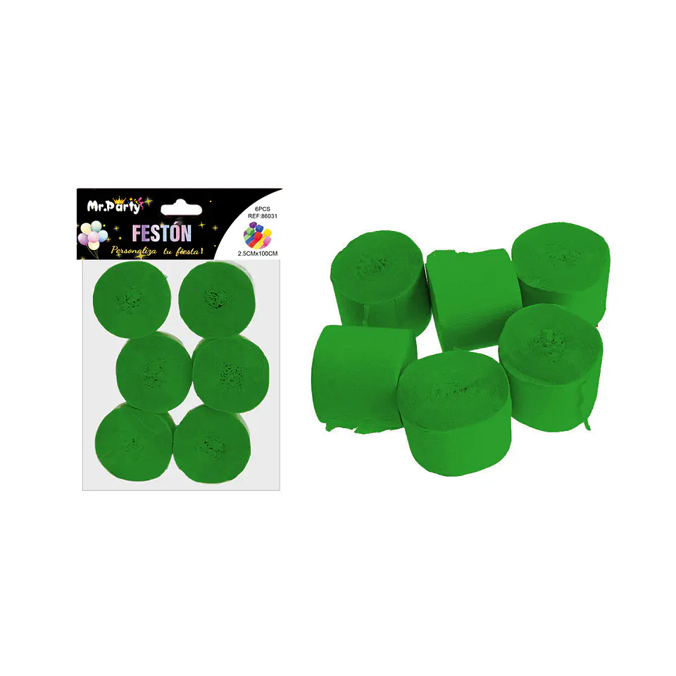 Festón fino de fiesta decorativo verde 2.5cm*10m 6pcs 1
