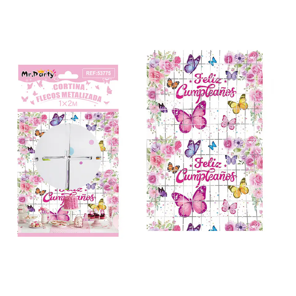 Cortina de flecos cuadradas blanco con mariposas 1*2m 1
