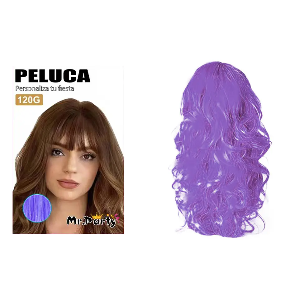 Peluca larga ondulada morado 1