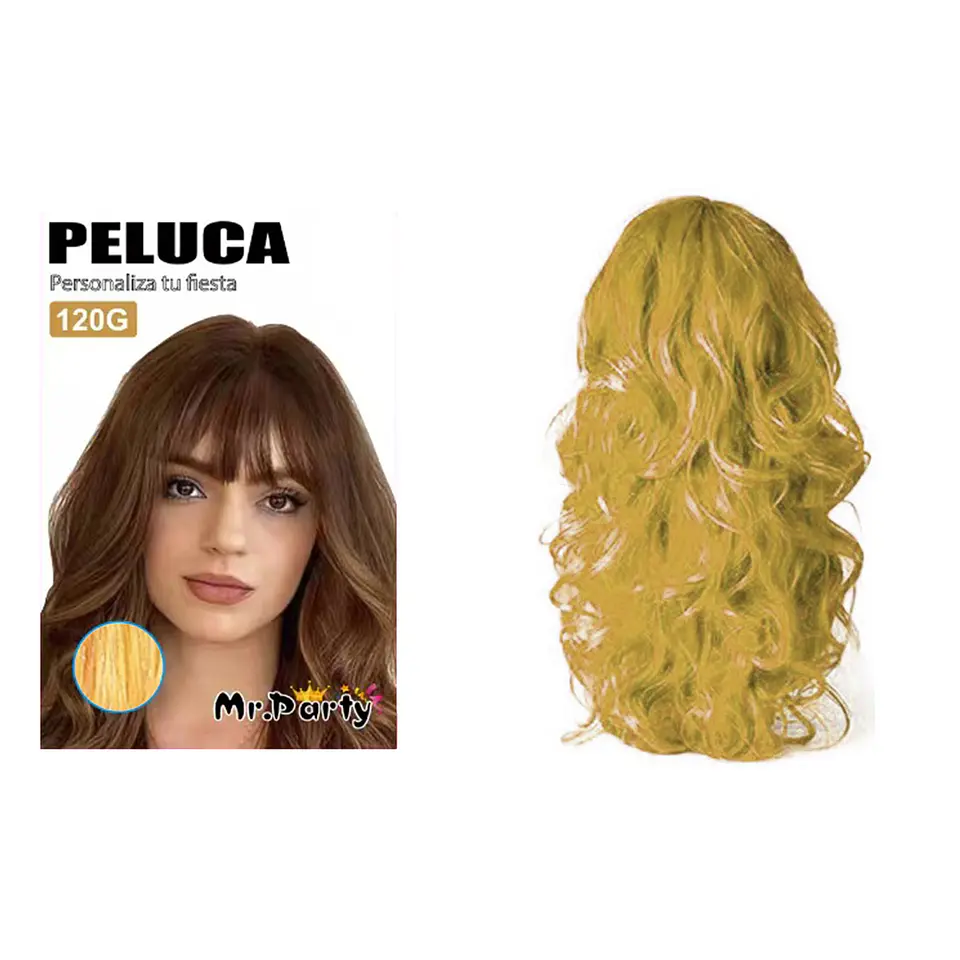 Peluca larga ondulada dorado 1
