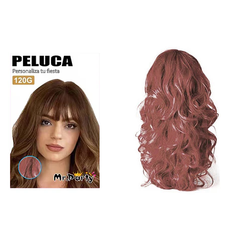 Peluca larga ondulada café