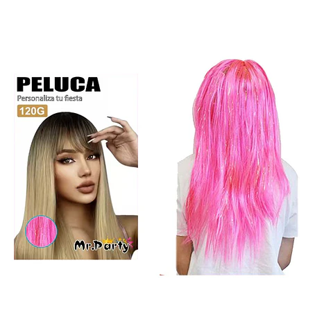Peluca larga rosado