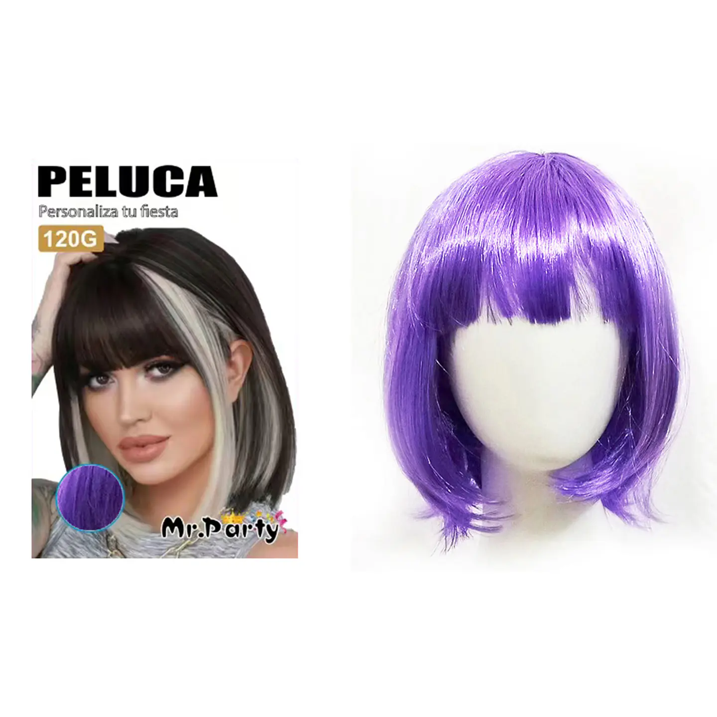 Peluca corta escolar morado 1