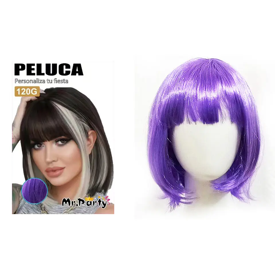 Peluca corta escolar morado 1