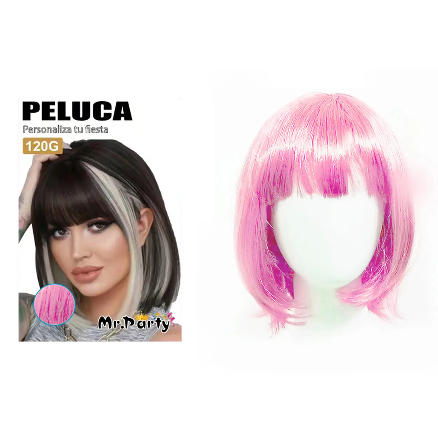 Peluca corta escolar rosado 1
