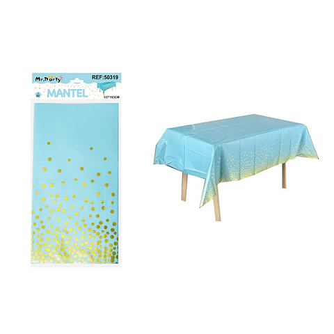 Mantel azul tornasol con punto 137*183cm