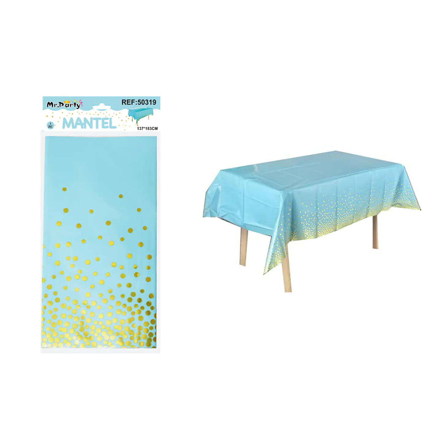 Mantel azul tornasol con punto 137*183cm 1