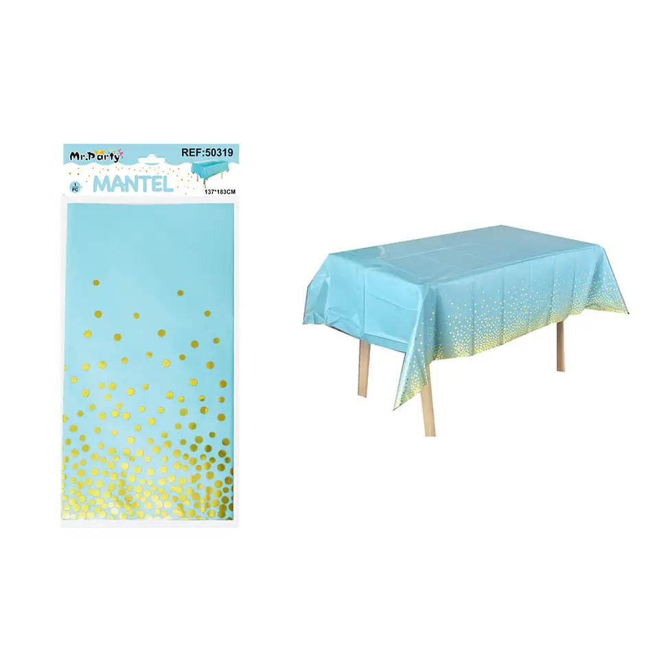 Mantel azul tornasol con punto 137*183cm 1