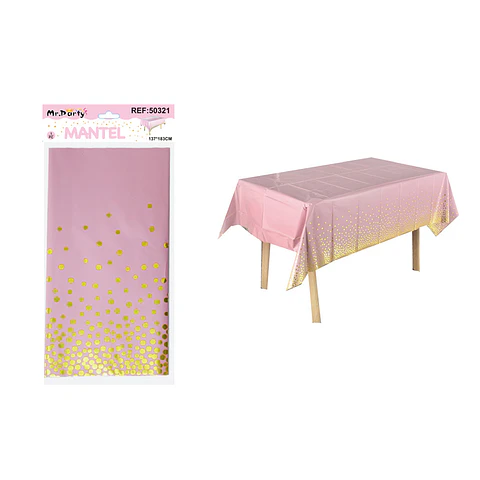 Mantel rosado tornasol con punto 137*183cm