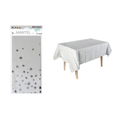 Mantel tornasol con estrella plateado 137*183cm