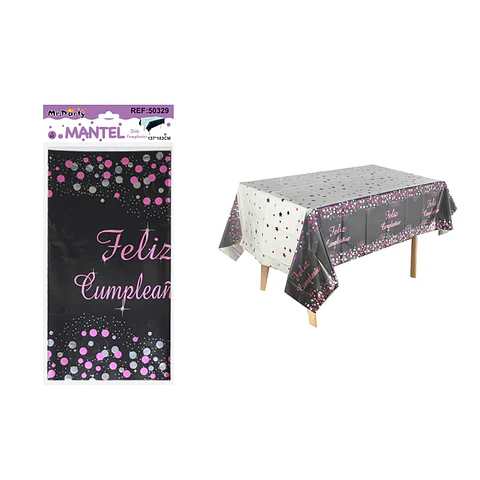 Mantel feliz cumpleaños fucsia con estrella y punto 137*183cm