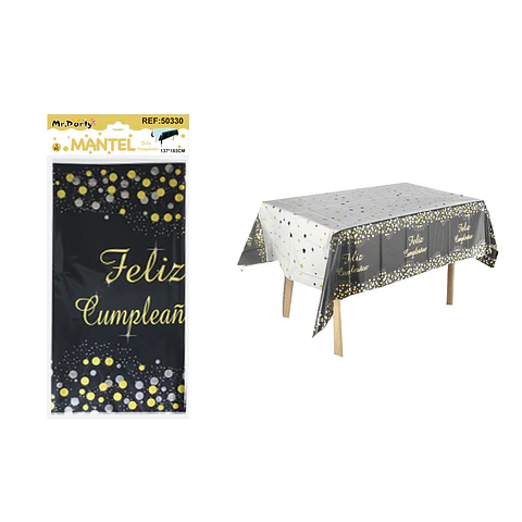Mantel feliz cumpleaños negro con estrella y punto 137*183cm