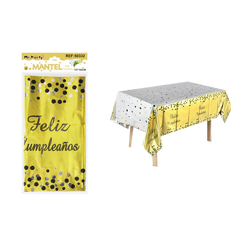 Mantel feliz cumpleaños dorado con estrella y punto 137*183cm