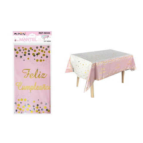 Mantel feliz cumpleaños rosado con estrella y punto 137*183cm