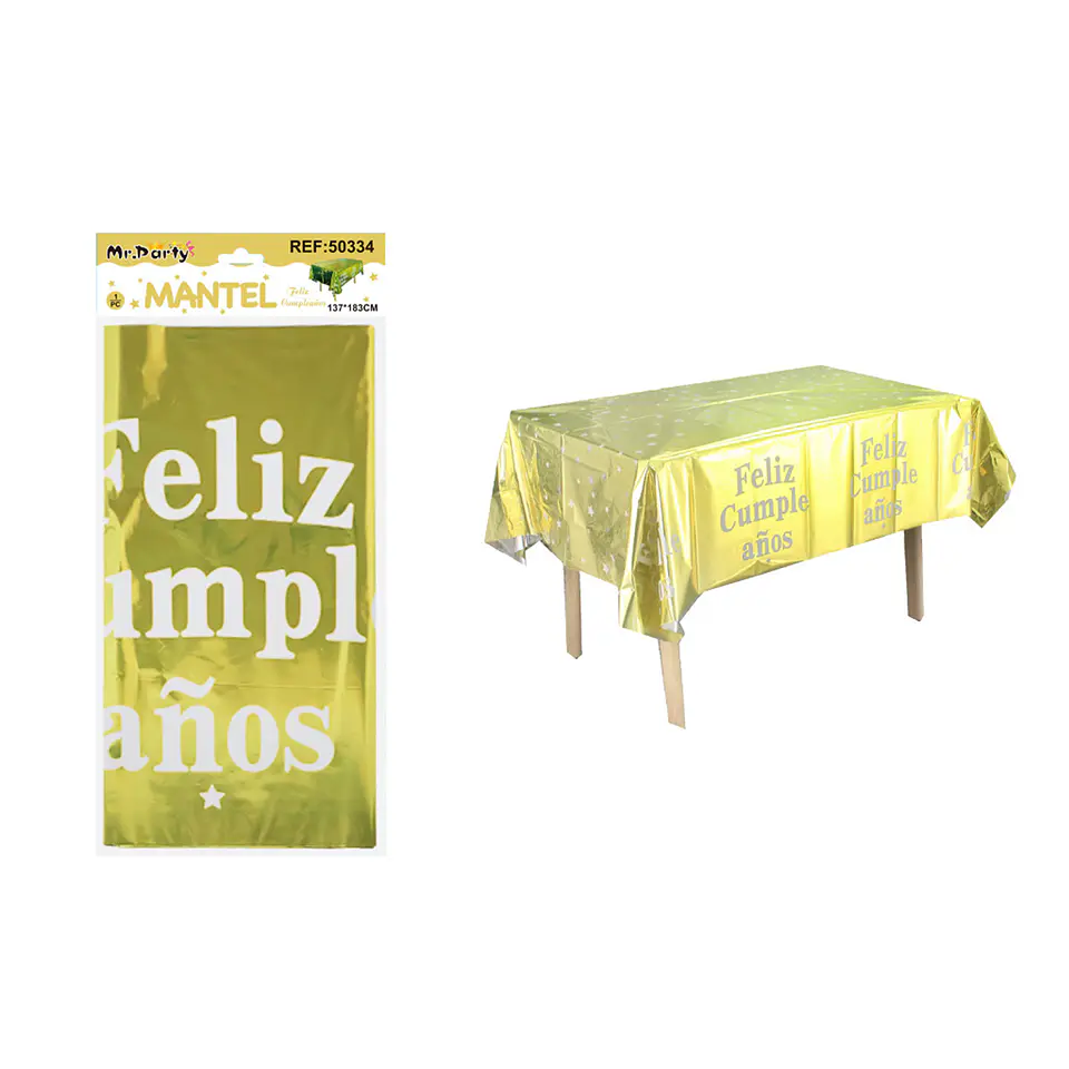 Mantel feliz cumpleaños dorado con estrella 137*183cm 1