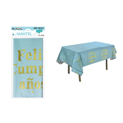 Mantel feliz cumpleaños celeste con estrella 137*183cm