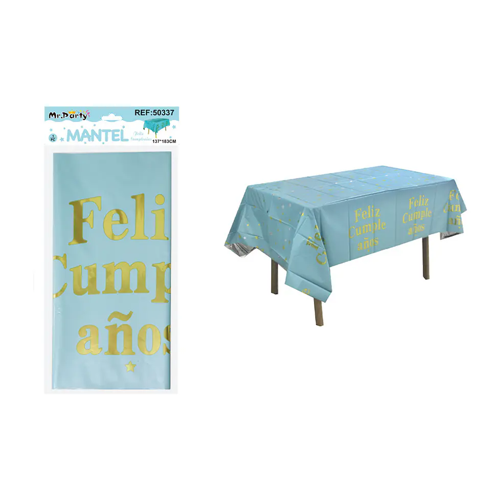 Mantel feliz cumpleaños celeste con estrella 137*183cm 1