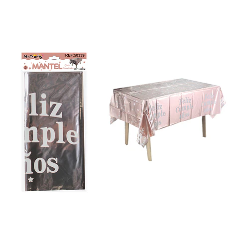 Mantel feliz cumpleaños dorado rosa con estrella 137*183cm