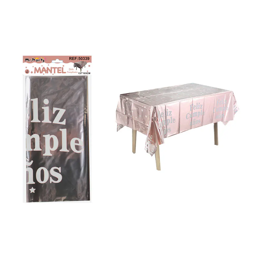Mantel feliz cumpleaños dorado rosa con estrella 137*183cm 1
