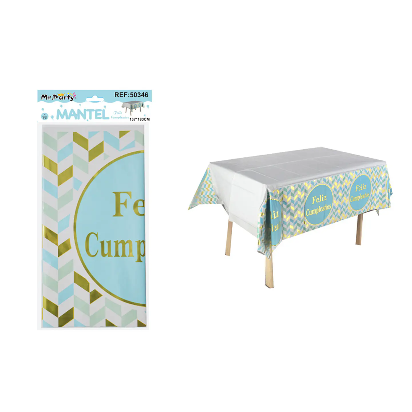 Mantel feliz cumpleaños celeste 137*183cm 1