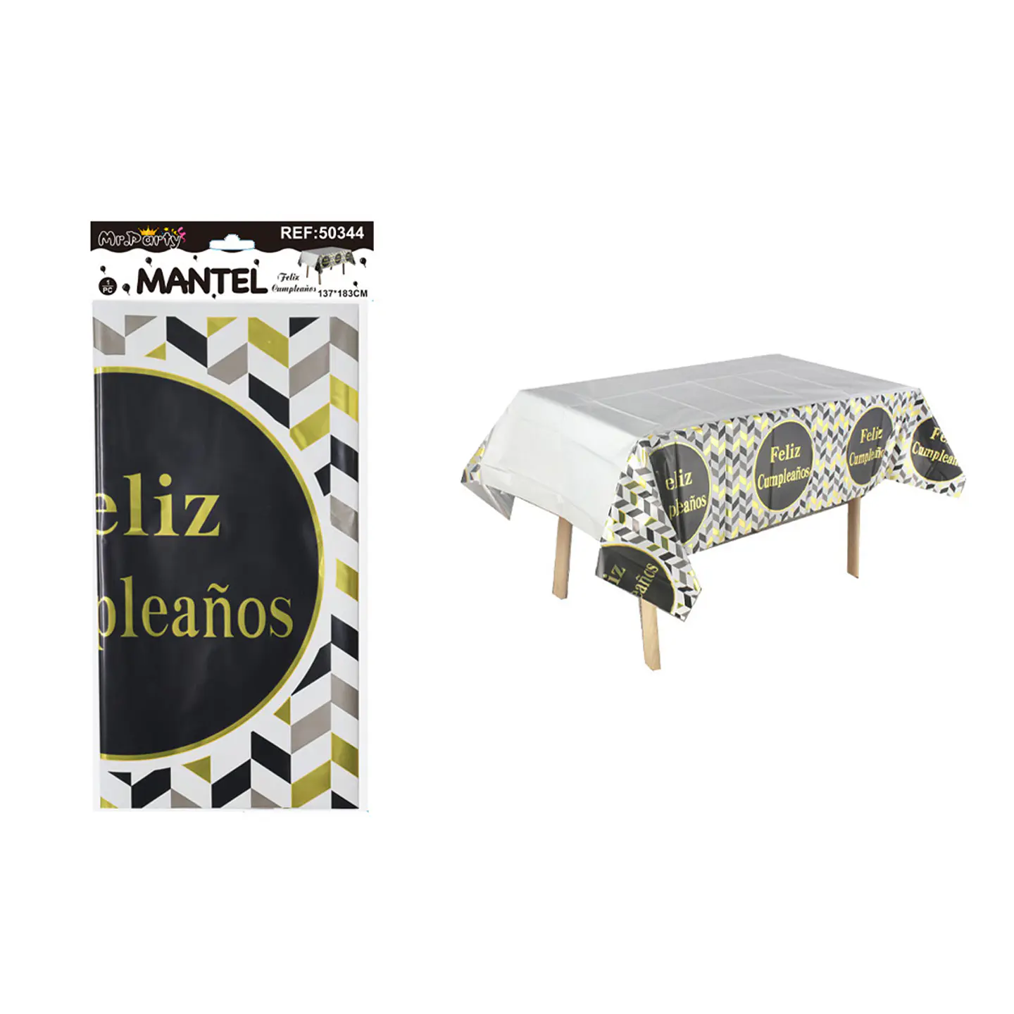 Mantel feliz cumpleaños negro 137*183cm 1