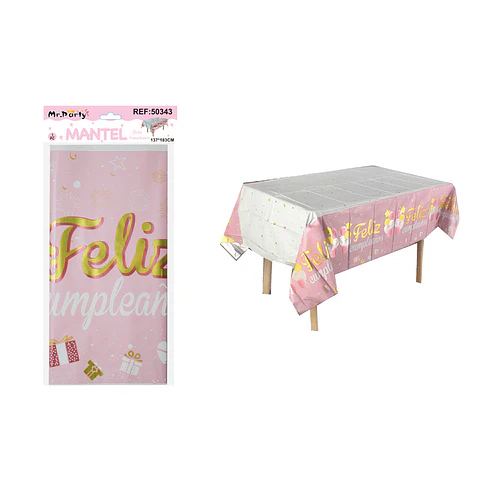 Mantel feliz cumpleaños rosado con estrella 137*183cm