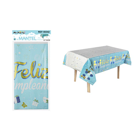 Mantel feliz cumpleaños celeste con estrella 137*183cm