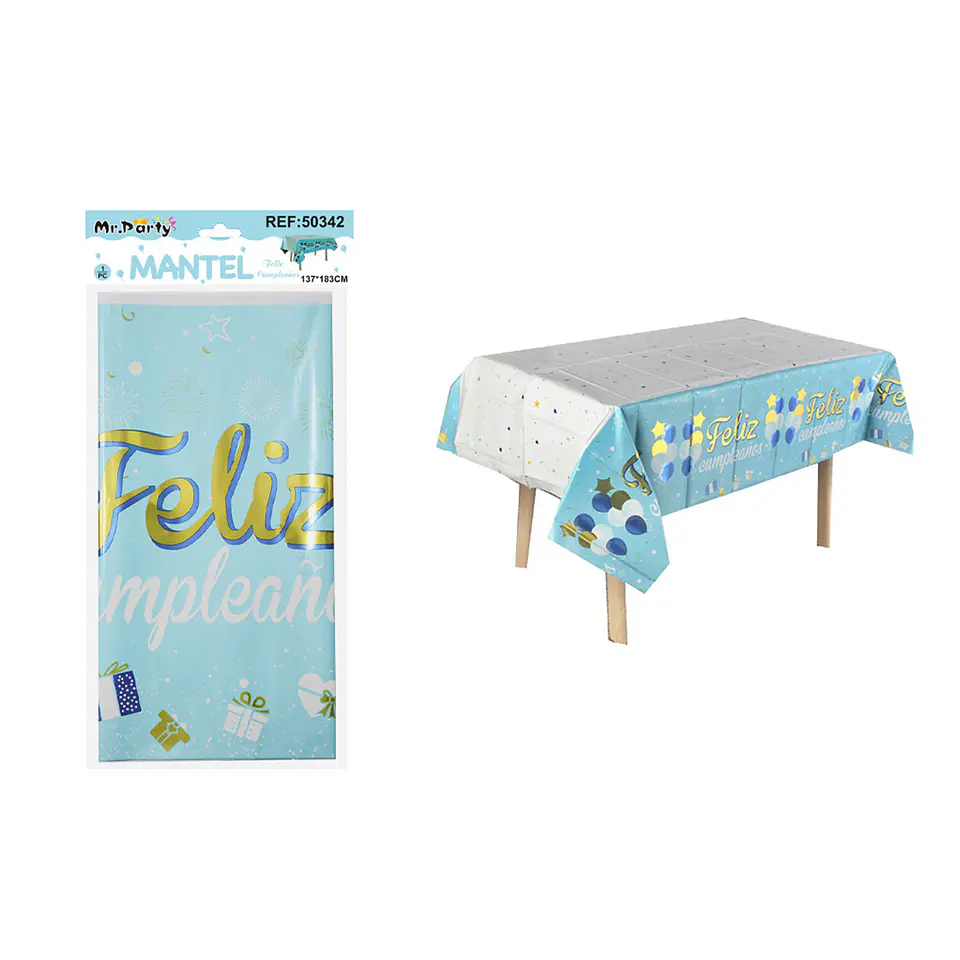 Mantel feliz cumpleaños celeste con estrella 137*183cm 1