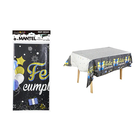 Mantel feliz cumpleaños negro con estrella 137*183cm
