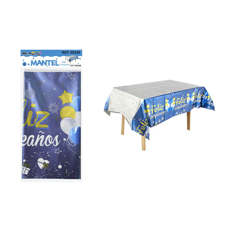 Mantel feliz cumpleaños azul con estrella 137*183cm 1