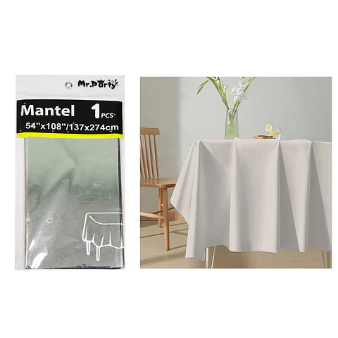 Mantel metálico plateado 137*274cm  